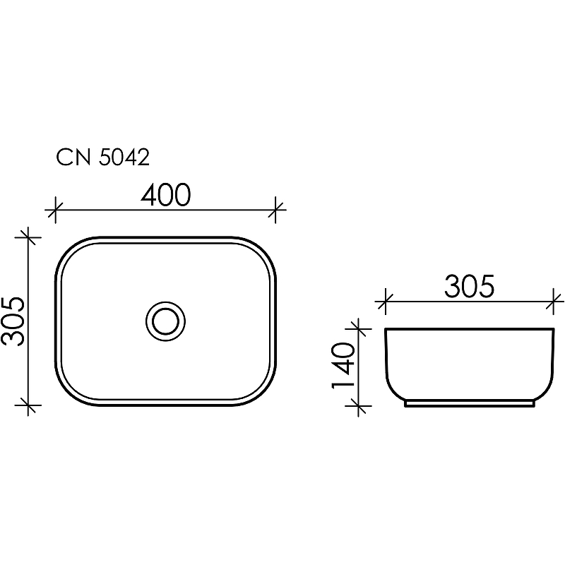 Умывальник чаша накладная прямоугольная Element 400*305*140мм