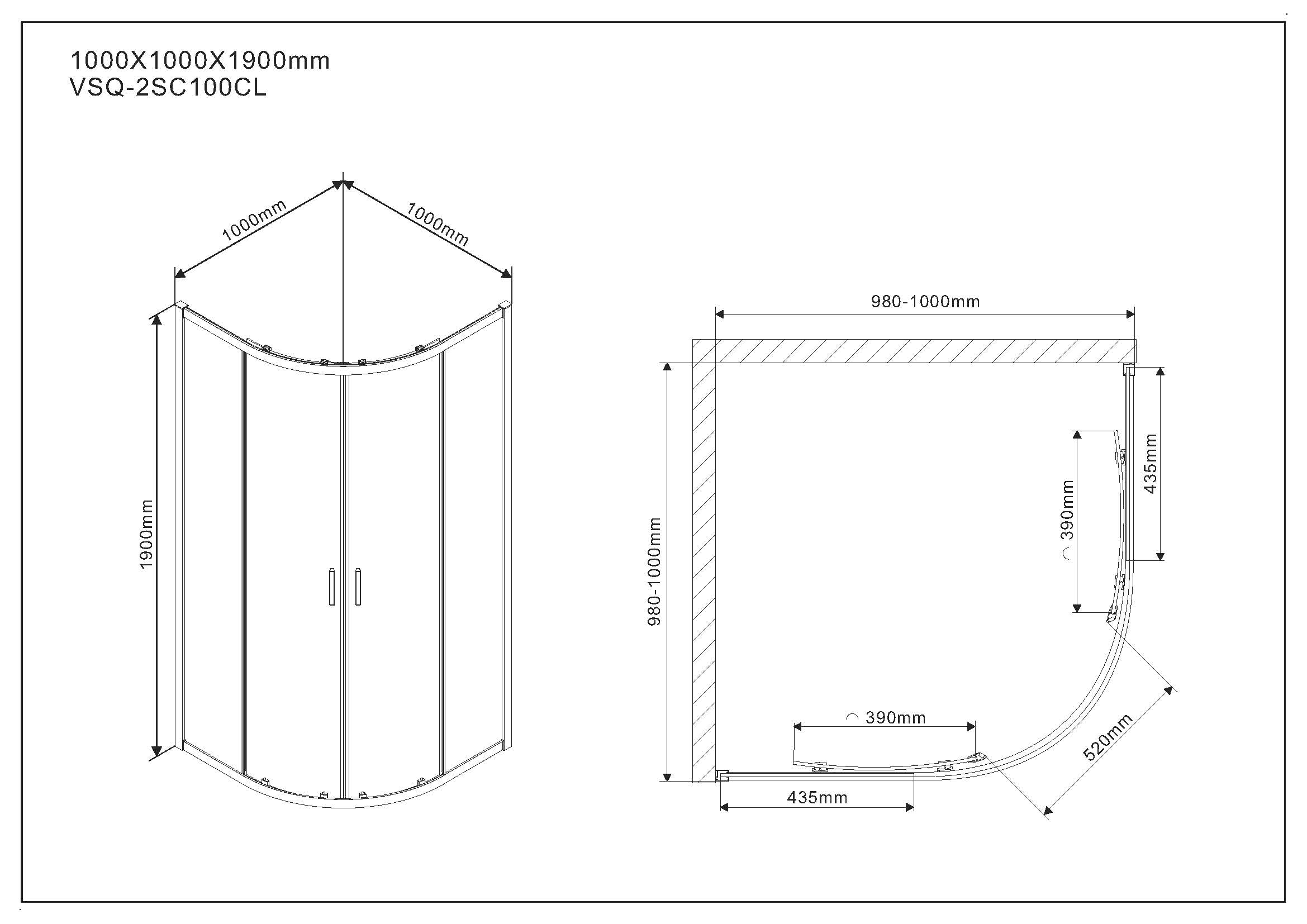 Душевой уголок Scala VSQ-2SC100CL, 1000*1000, хром, стекло прозрачное