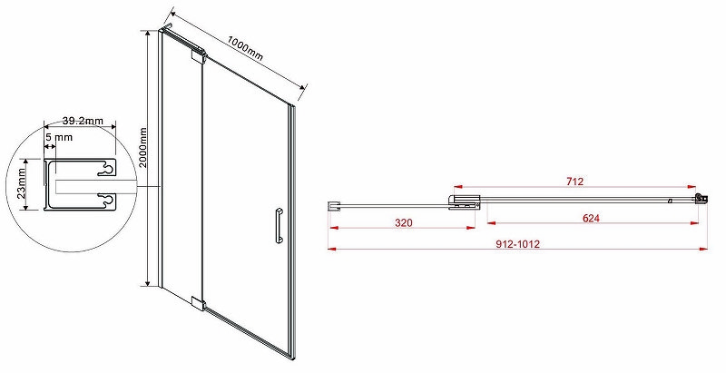 Душевая дверь Extra VDP-1E9010CGB, 900/1000, черный, стекло тонированное