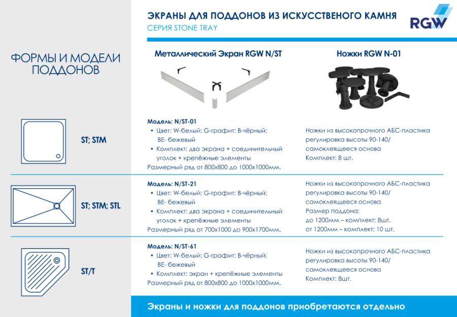 Душевой поддон  80*80*2,3 RGW ST/T*-0088G Графит/Трапеция Ø 90 мм Каменный