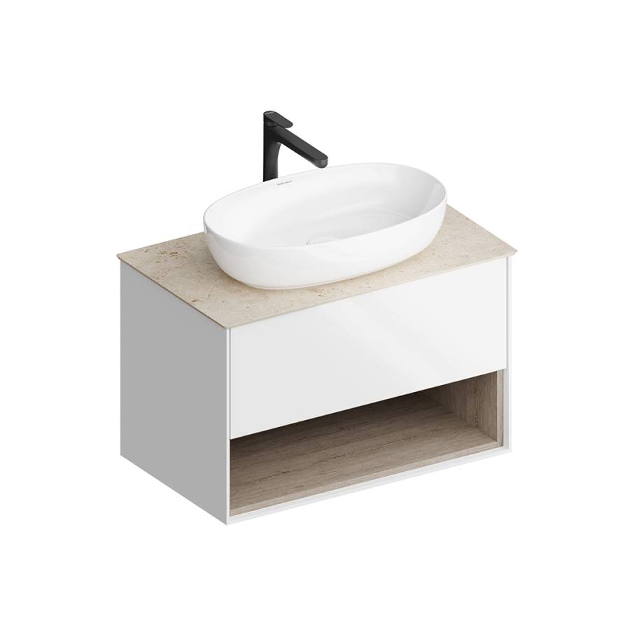 Тумба PLAZA Modern подвесная с ящиком и полкой 80, белая глянцевая PLB.M.80.1\WHT
