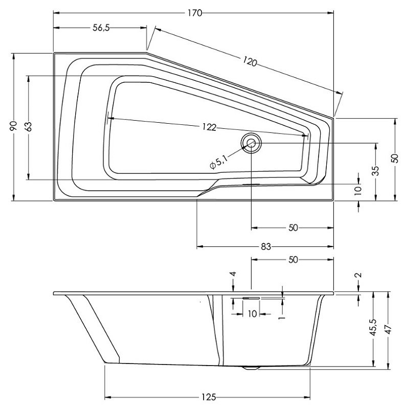 Акриловая ванна Riho Rething Space 170x90 L