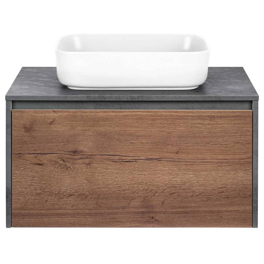 База под накладную раковину Mesa 800 подвесная, 1 выкатной/1 скрытый ящик soft close, T.Oak + Beton