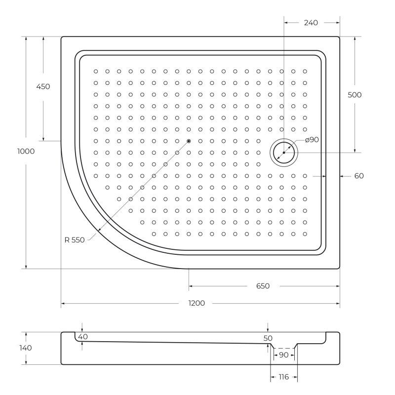 Акриловый поддон CEZARES TRAY-A-RH-120/80-550-15-W-R