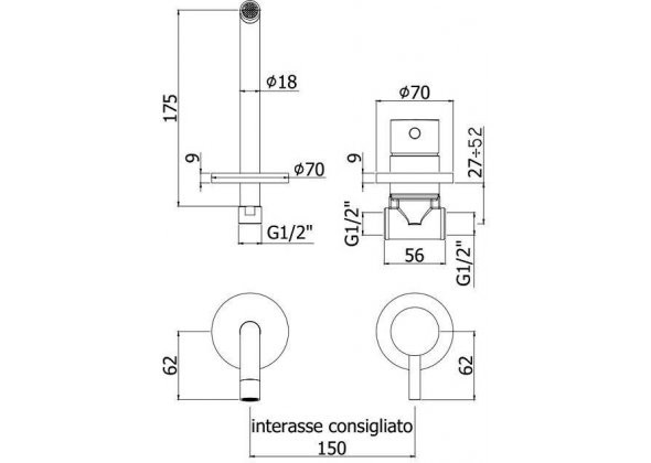 Смеситель для раковины Paffoni Light LIG006ST70 (с внутренней частью)