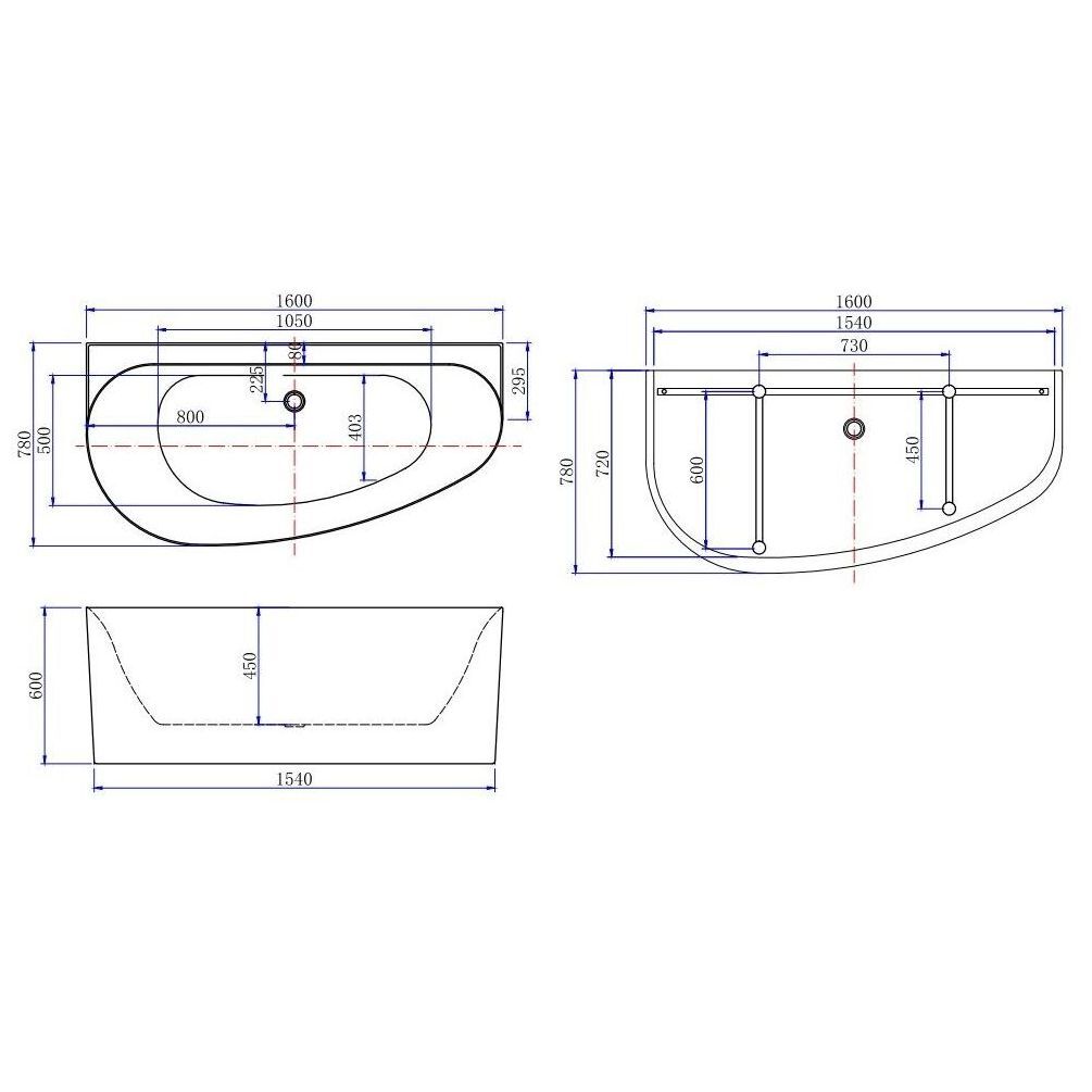 Акриловая ванна Allen Brau Priority 1600x780 2.31005.20A/AM антрацит/белый глянцевый, шт