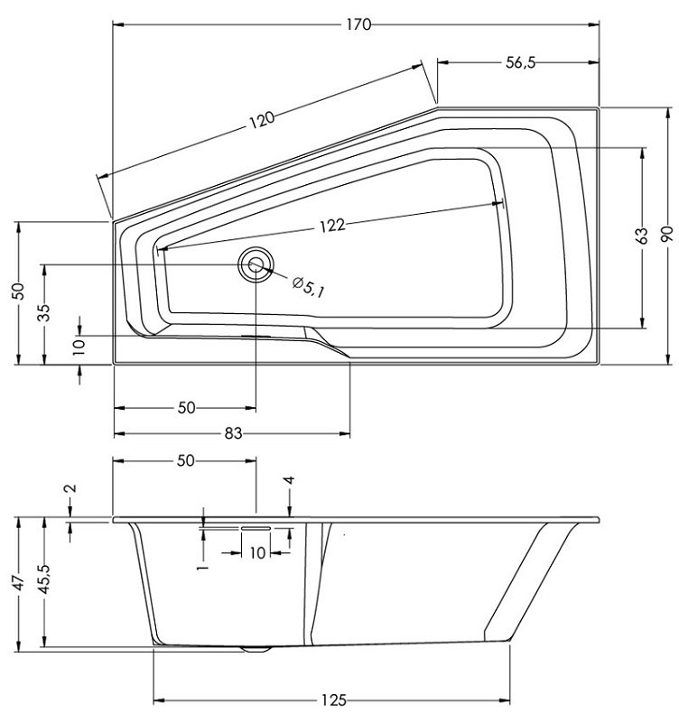 Акриловая ванна Riho Rething Space 170x90 R