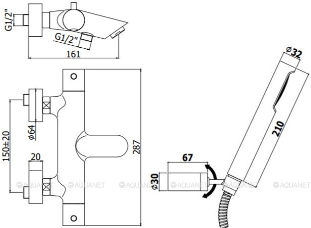 Смеситель для ванны Paffoni Light LIQ023HG с душем, золото медовое