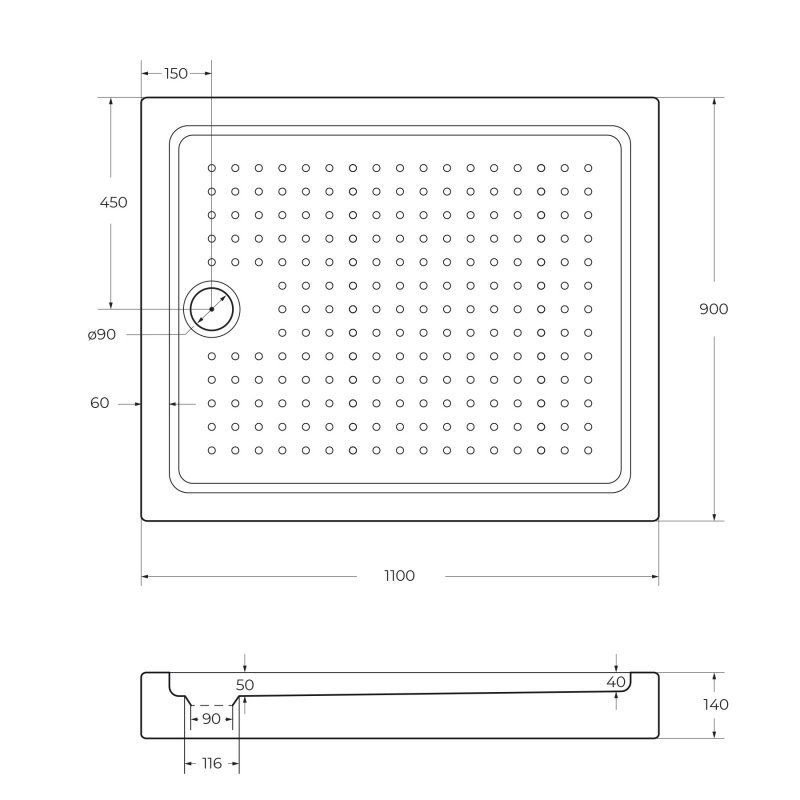 Акриловый поддон CEZARES TRAY-A-AH-90/80-15-W