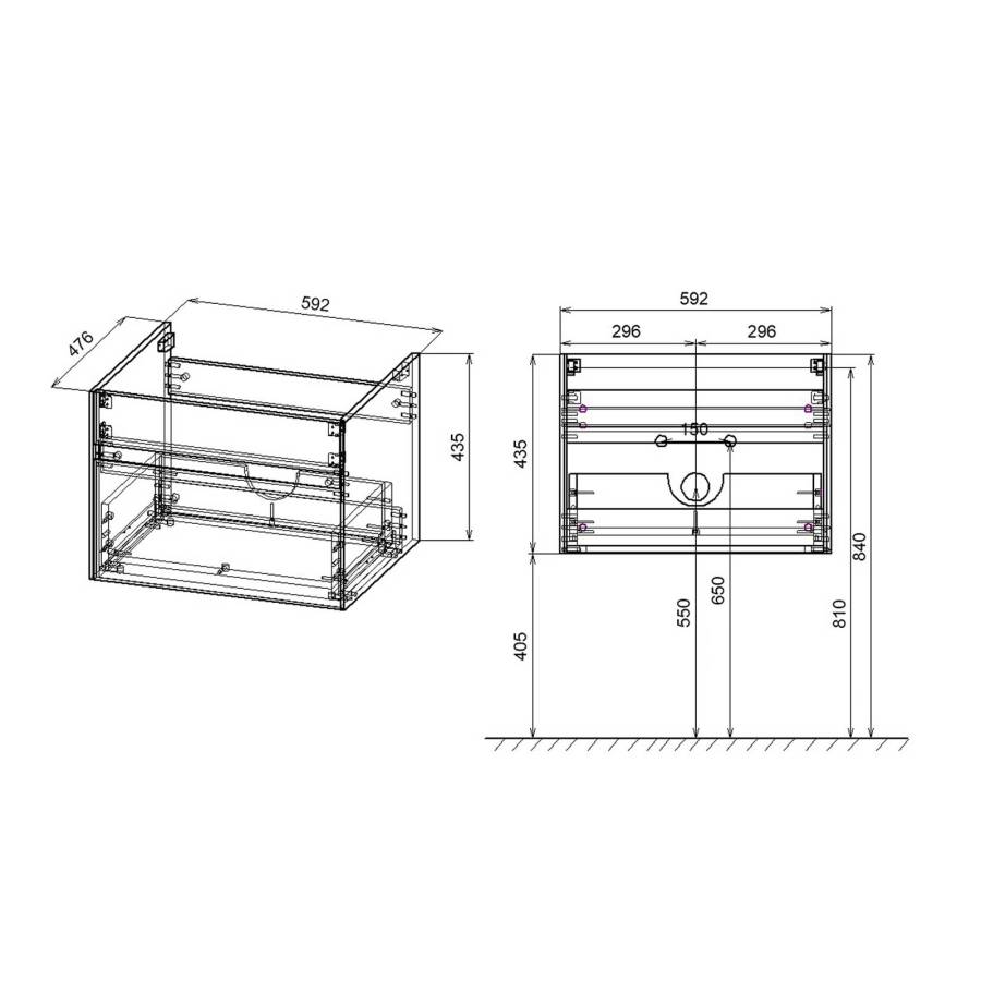 База под раковину Chiara 600 подвесная, 1 выкатной ящик soft-close, C.Oak
