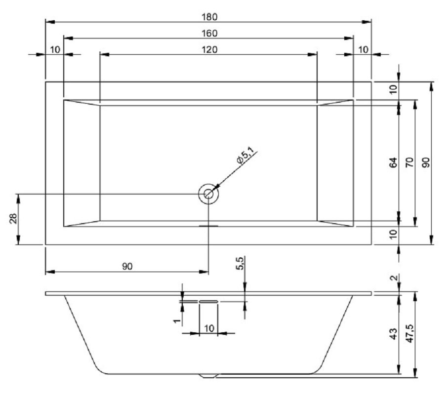 Акриловая ванна Riho Rething Cubic 180x90