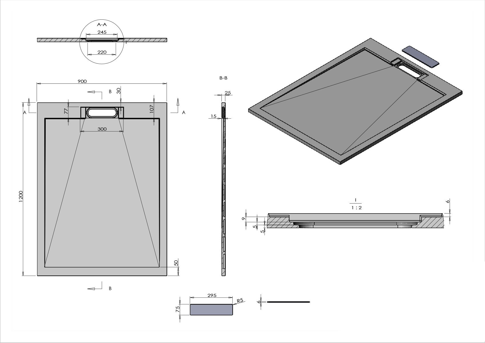 Поддон для душа из искусственного камня VST-4SRL9012W, 1200*900*25, белый матовый