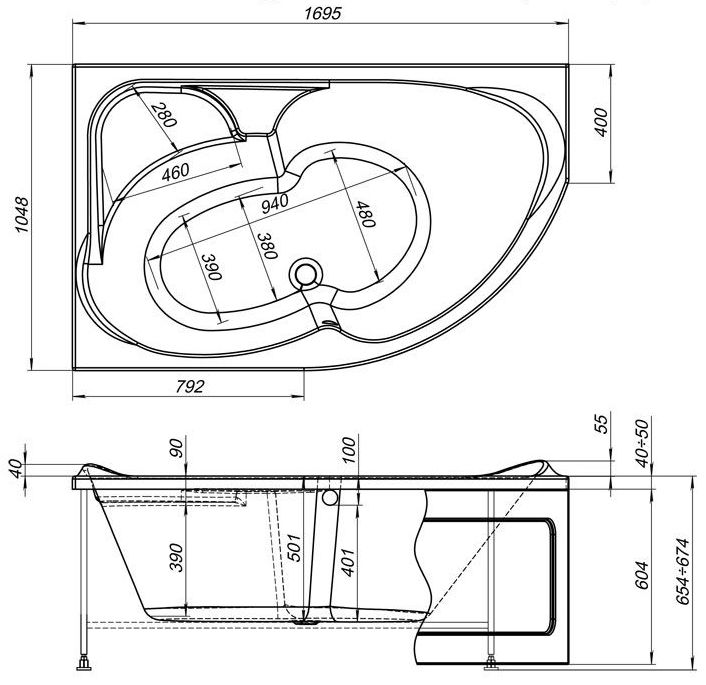 Акриловая ванна Aquanet Allento 170x100 L