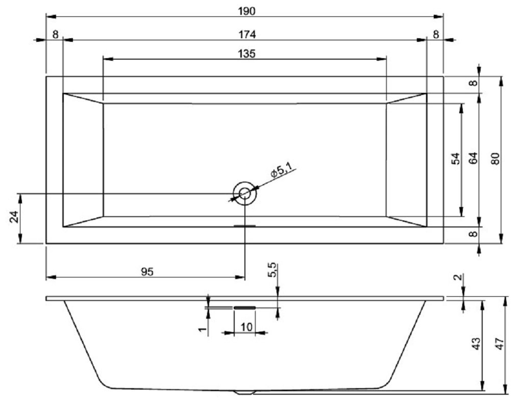 Акриловая ванна Riho Rething Cubic 190x80
