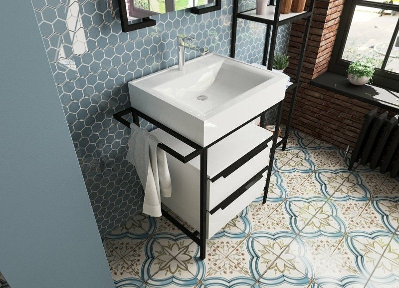 Комплект мебели Comfort Loft 700х495 напольный 2 ящика с ручками (ШхГхВ) 708х495х758 (тумба+металлический каркас)