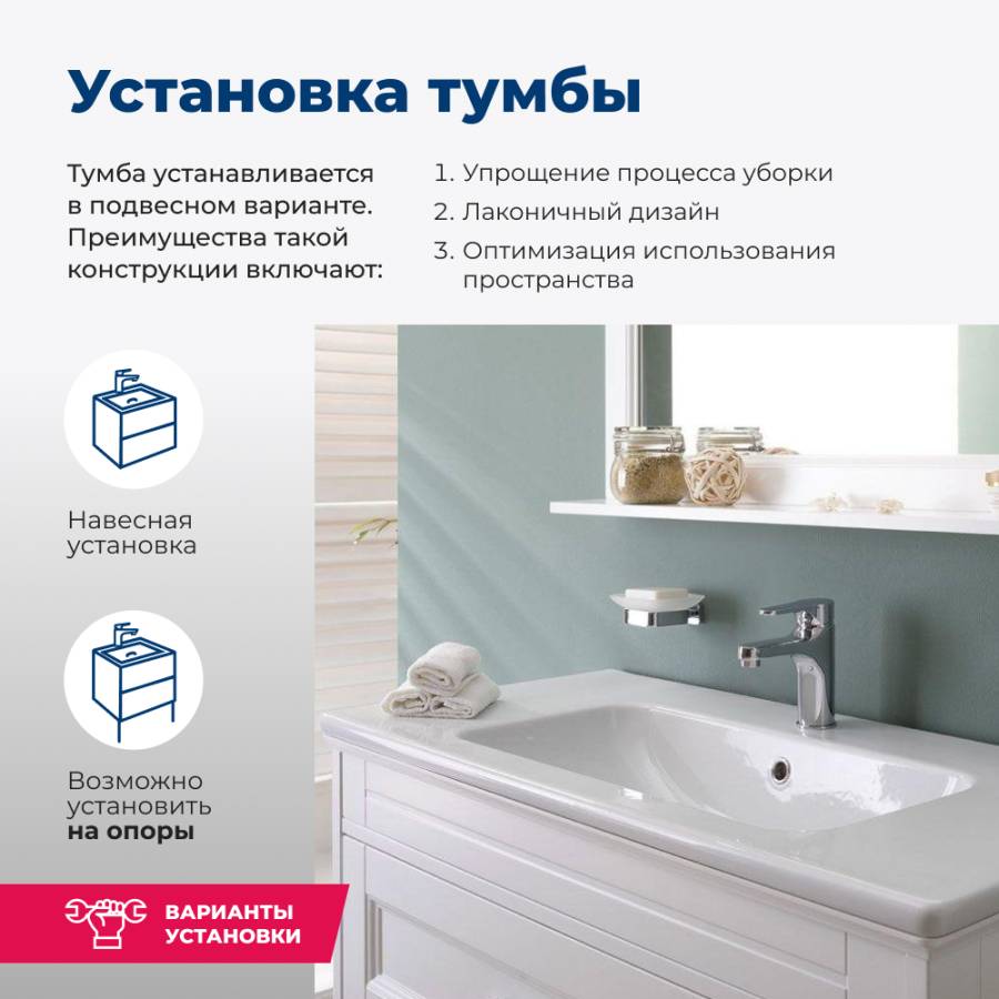 Тумба под раковину Aquanet Бостон 80 белый матовый