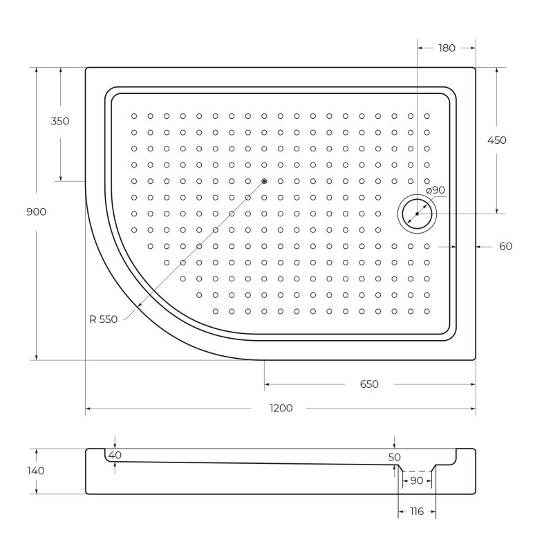 Акриловый поддон CEZARES TRAY-A-RH-120/80-550-15-W-R