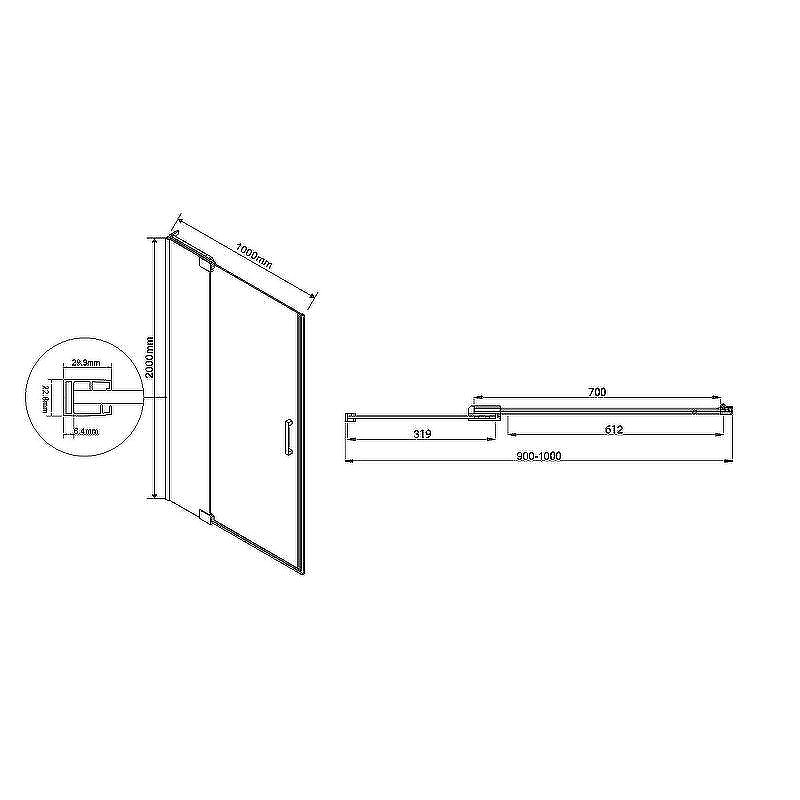 Душевая дверь Extra VDP-1E9010CL, 900/1000, хром, стекло прозрачное