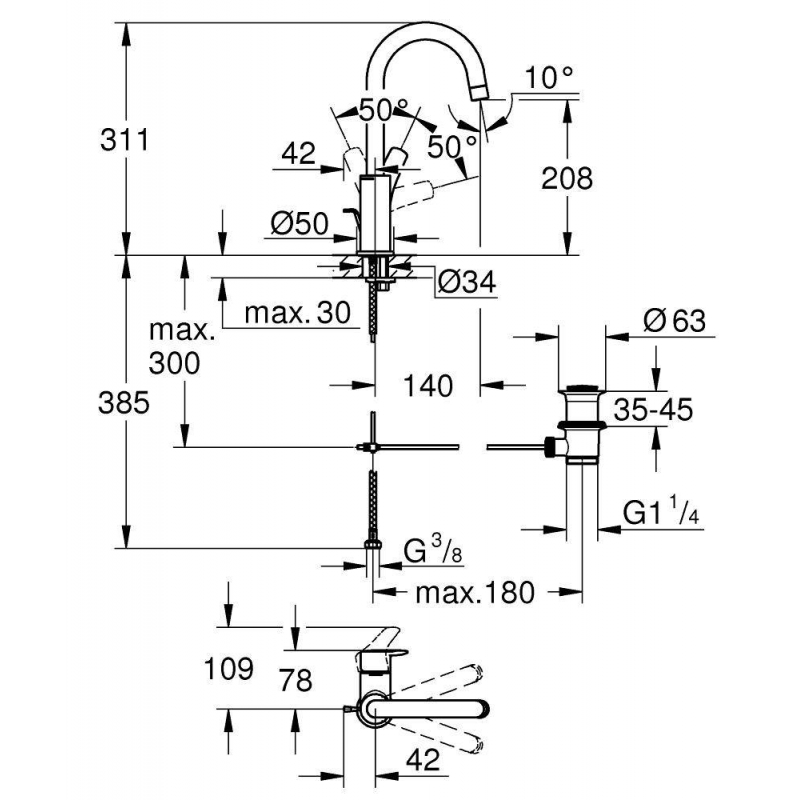 Смеситель для раковины Grohe Eurosmart 2021 L-size, 23537003