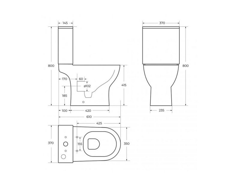 LOUNGE Чаша безободкового унитаза с сиденьем дюропласт soft close, P-trap, BB045CPR/SC