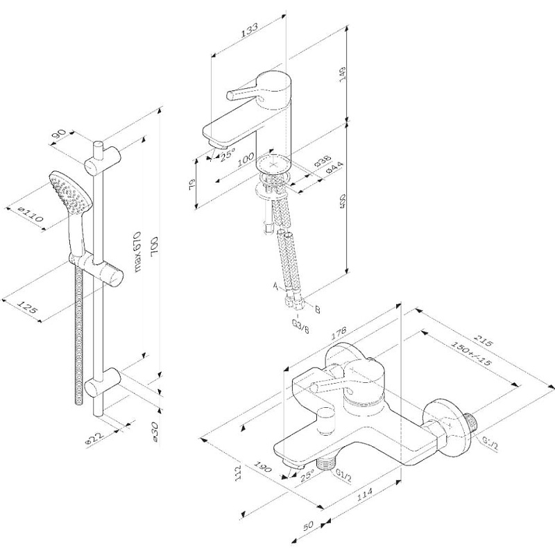 Набор смесителей для ванной комнаты 3в1 F40985B00 X-Joy S