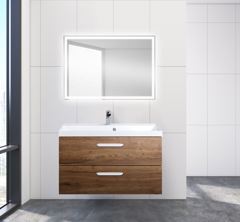 Тумба с раковиной подвесная  BelBagno AURORA 90 Rovere Tabacco, раковина белая