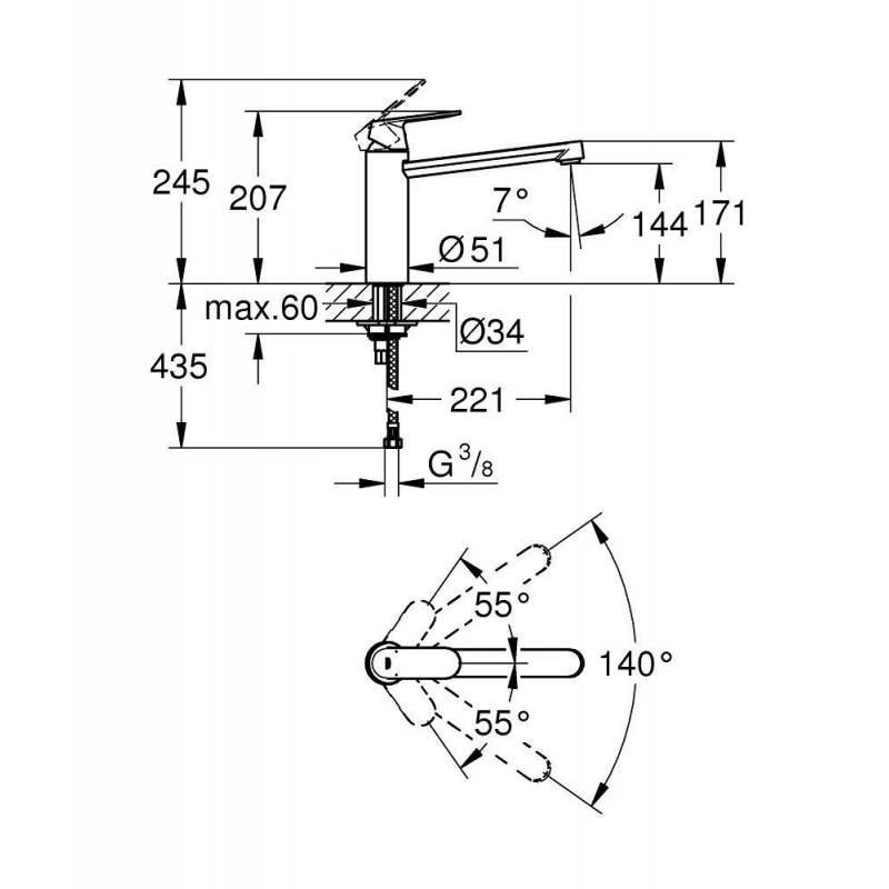 Смеситель для раковины Grohe Eurosmart Cosmopolitan 30193000 хром