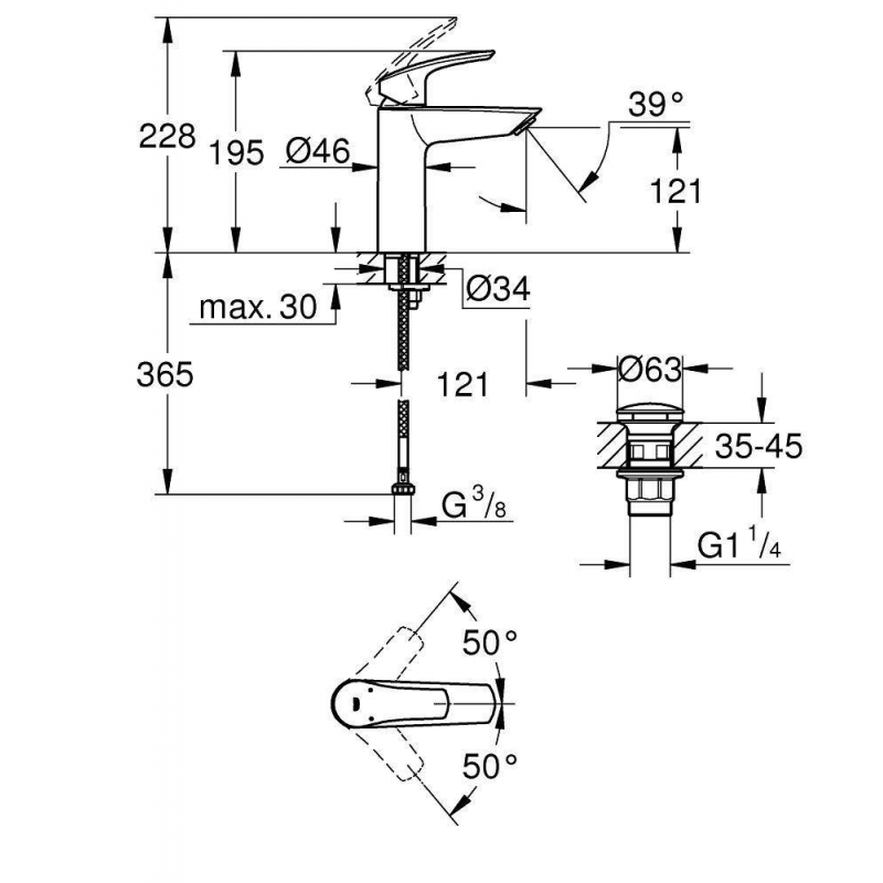 Смеситель для раковины Grohe Eurosmart 2021 M-size, 23923003