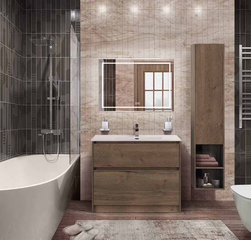 Тумба с керамической раковиной напольная BelBagno KRAFT 60 Rovere Tabacco, раковина BB600ETL белая