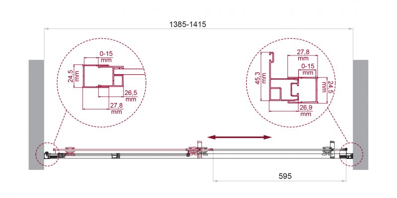 LUCE-BF-1-100-C-Cr Душевая дверь, Условный размер, мм:1000x1950 Габариты с диапазоном регулировок, мм:985-1015 