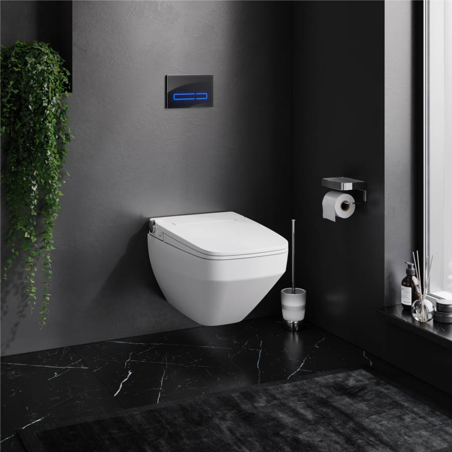 IS450A38.CCC50A Инст с клавишей Touchless Pro стекло, черн. с подвесным унитазом Inspire V2.0 FlashClean с эл биде
