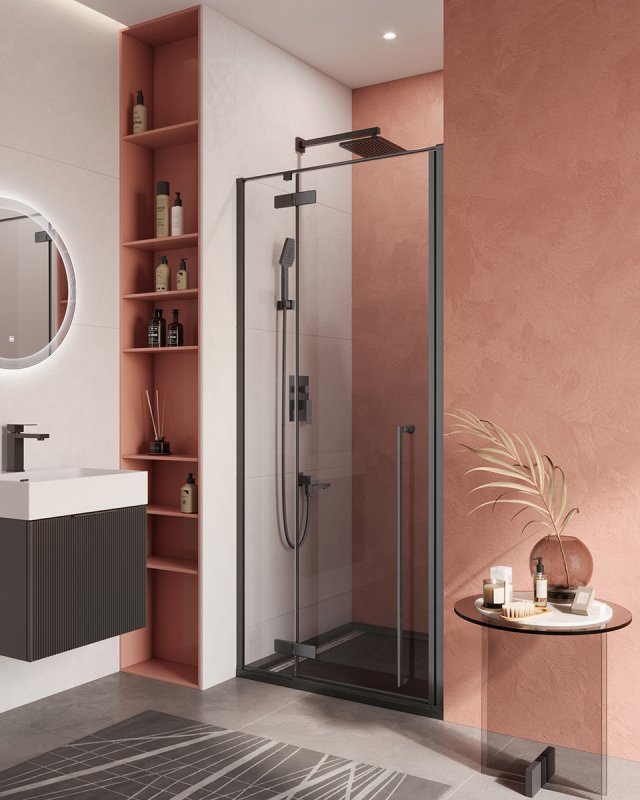 LINER-B-12-90-C-NERO-R Душевой уголок, Условный размер, мм:900x1950 Габариты с диапазоном регулировок, мм:(890-905)x1950 