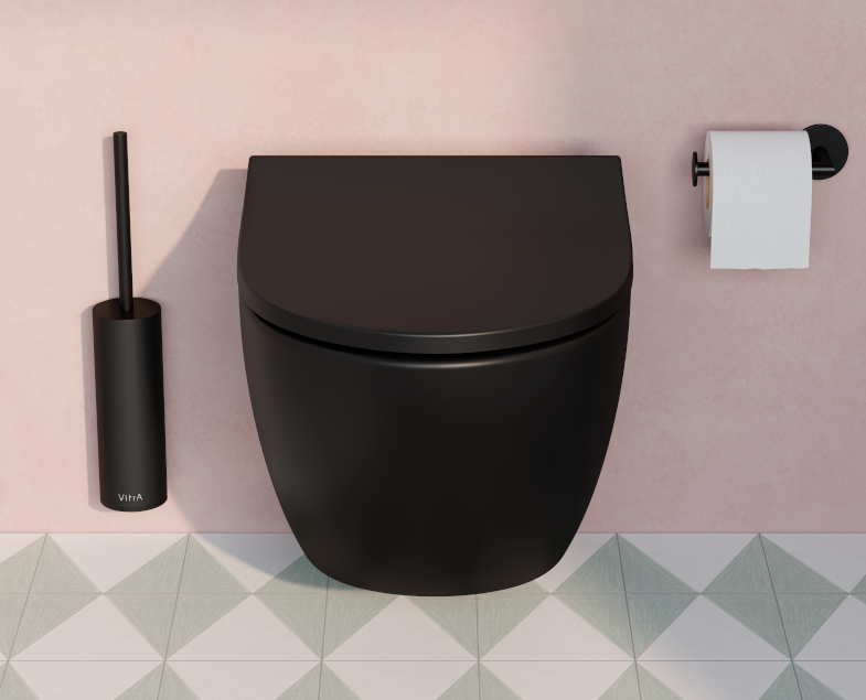 Безободковый подвесной унитаз VitrA Sento, матовый черный