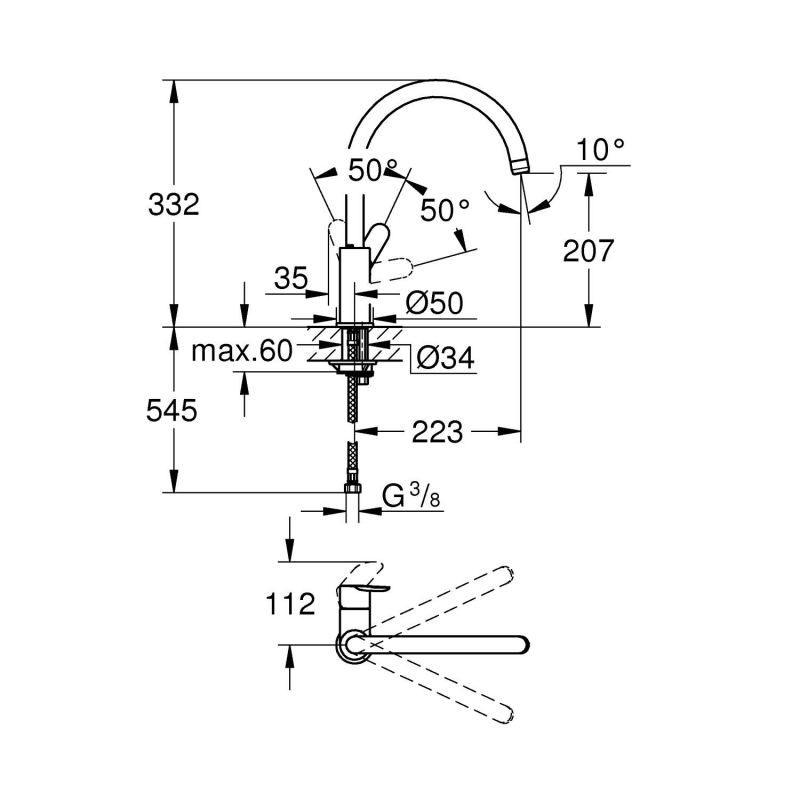 Смеситель Grohe BauEdge 31367001 для кухонной мойки, хром