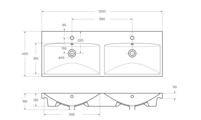 Тумба с раковиной на две чаши четырьмя ящиками подвесная BelBagno MARINO-CER 120 Bianco Lucido , раковина белая