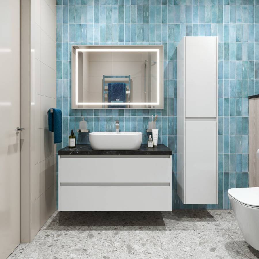 Тумба с раковиной подвесная BelBagno KRAFT 100 Bianco Opaco, раковина белая