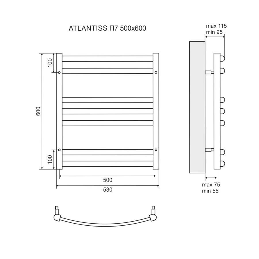 Полотенцесушитель электрический Lemark Atlantiss LM32607REBL П7 500x600, левый/правый, черный