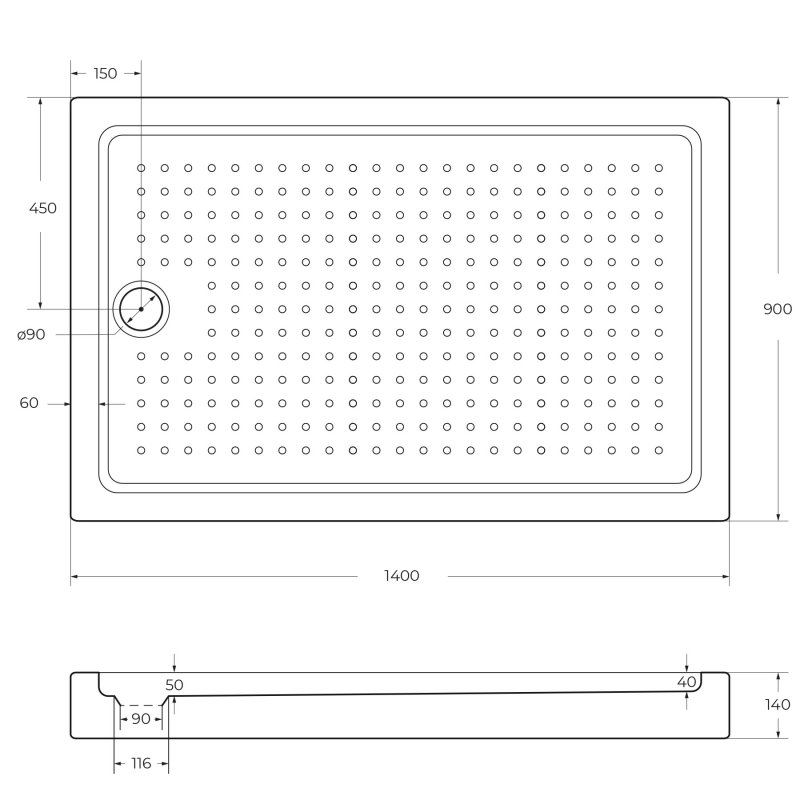 Акриловый поддон CEZARES TRAY-A-AH-90/80-15-W