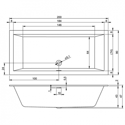 Акриловая ванна Riho Rething Cubic 200x90