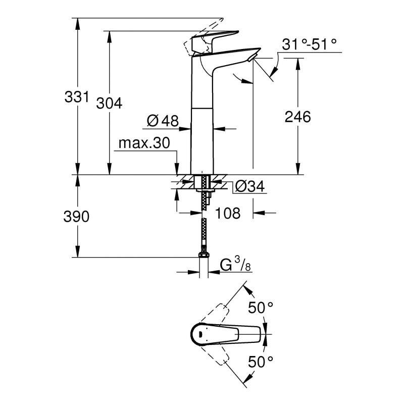 Смеситель Grohe BauEdge для раковины 23761001 хром