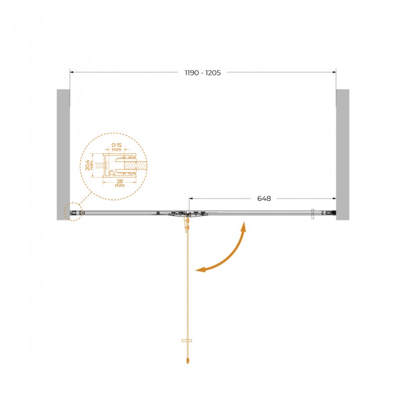LINER-B-12-90-C-NERO-R Душевой уголок, Условный размер, мм:900x1950 Габариты с диапазоном регулировок, мм:(890-905)x1950 
