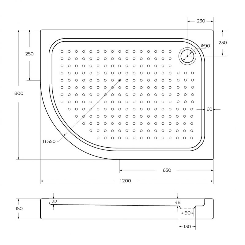 Акриловый поддон BelBagno TRAY-BB-RH-100/80-550-15-W-L