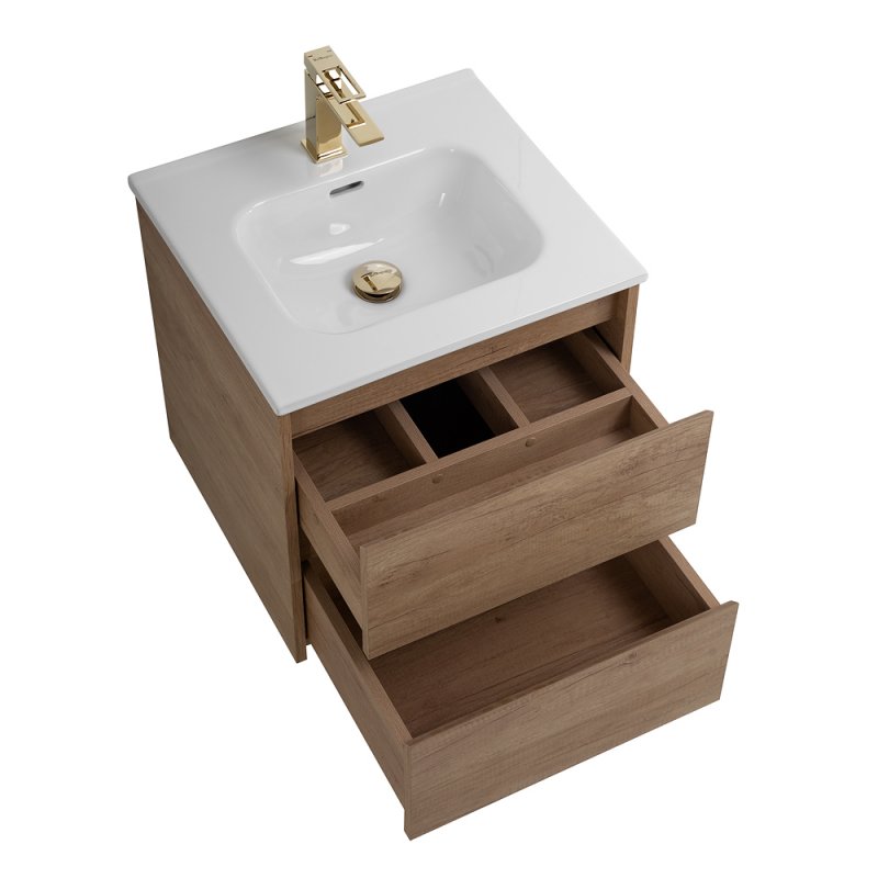 Тумба с раковиной подвесная BelBagno KRAFT 50 Rovere Nebrasca Nature, раковина белая