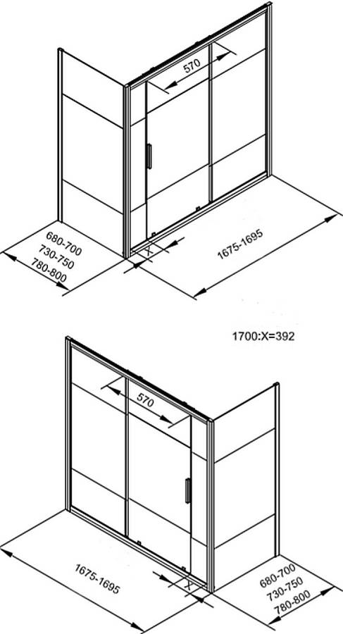 Шторка на ванну c боковой стенкой Aquanet Practic AE10-B-170H150U-CP + AE10-F-80H150U-CP