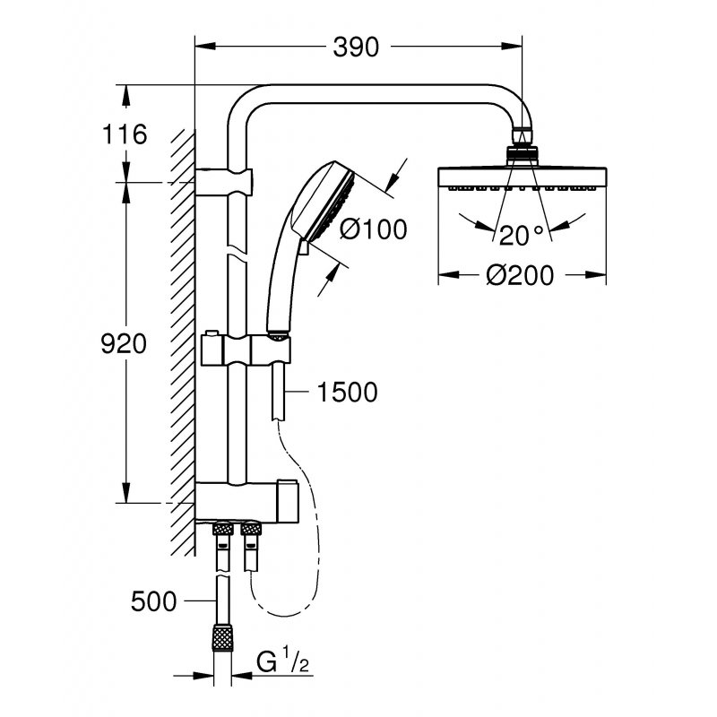 Душевая система Grohe New Tempesta Cosmopolitan 200 с переключателем 26453001 хром