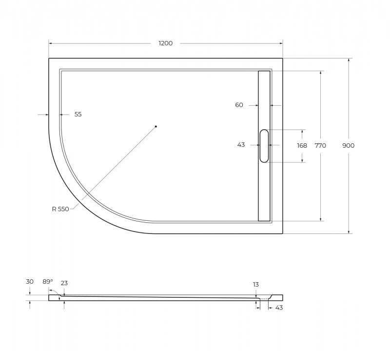Поддон из искусственного мрамора CEZARES TRAY-AS-RH-100/80-30-W-L