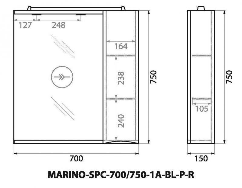 Шкаф подвесной BelBagno MARINO-SPC-700/750-1A-BL-P-L