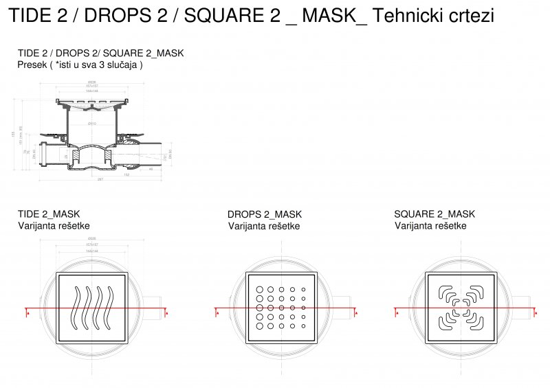 13000074 Точечный трап 150х150 мм Confluo Standard Vertical Tide Mask,металл с перфорацией Tide (Волна), с рамкой Исполнение: Хром 