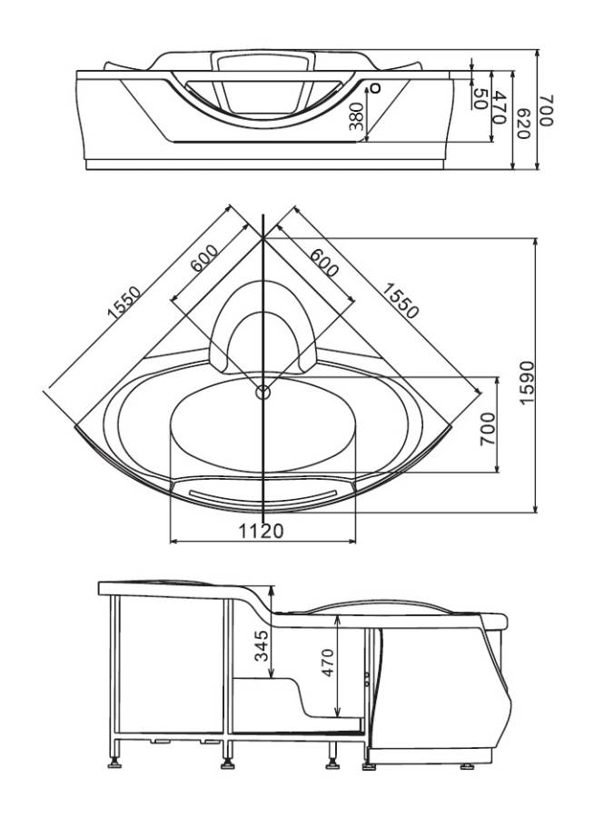 Акриловая ванна Gemy 155х155 G9025 II B