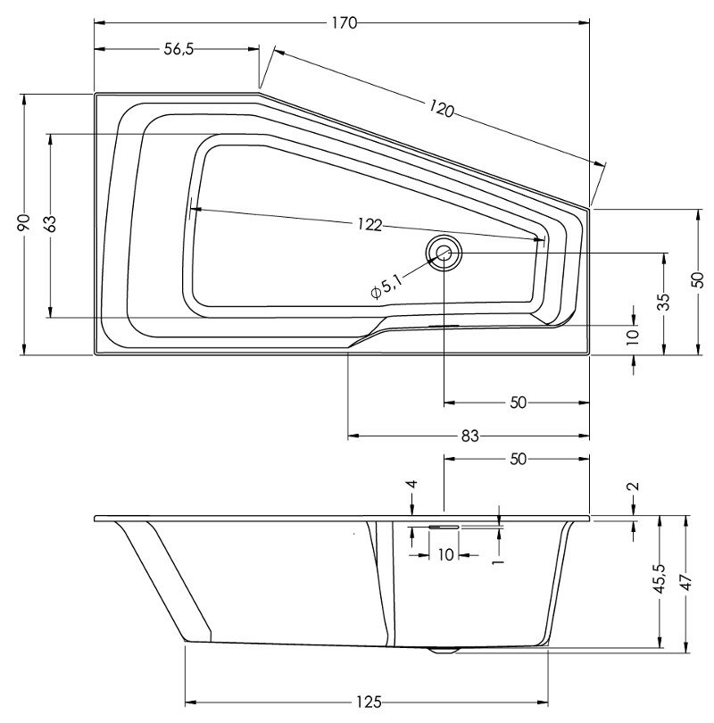 Акриловая ванна Riho Rething Space 170x90 L